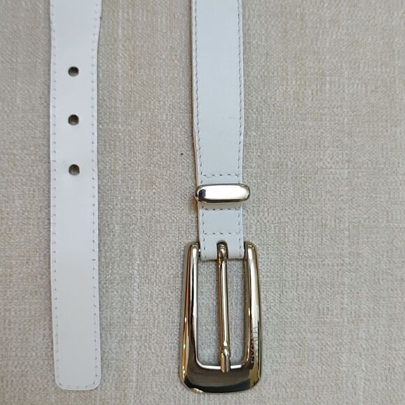 Escada White Leather Belt Silver Buckle Loop & Links - Picture 6 of 12